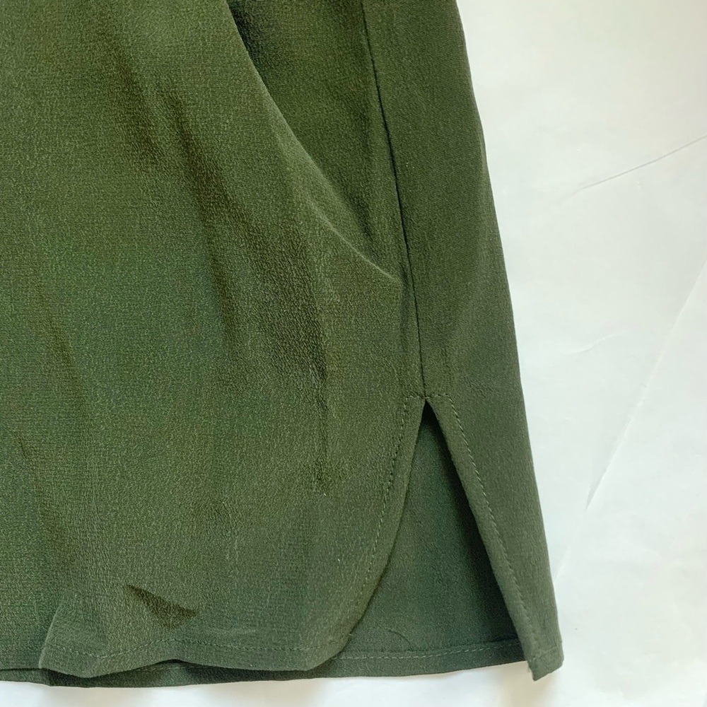 FRAME Silk Short Sleeve Flap Pocket Button Up Shirt Blouse Military Green LG - Picture 11 of 16